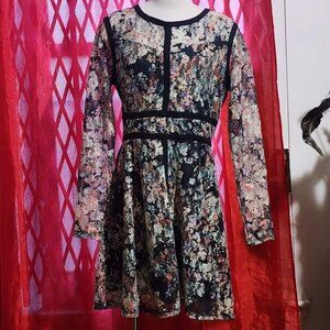 Pre Owned Xhilaration Sheer Multi Color Flowers Print Dress